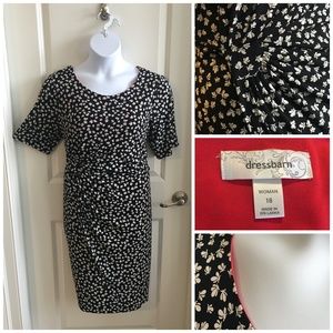 Short-Sleeve Black and White Floral Shift Dress